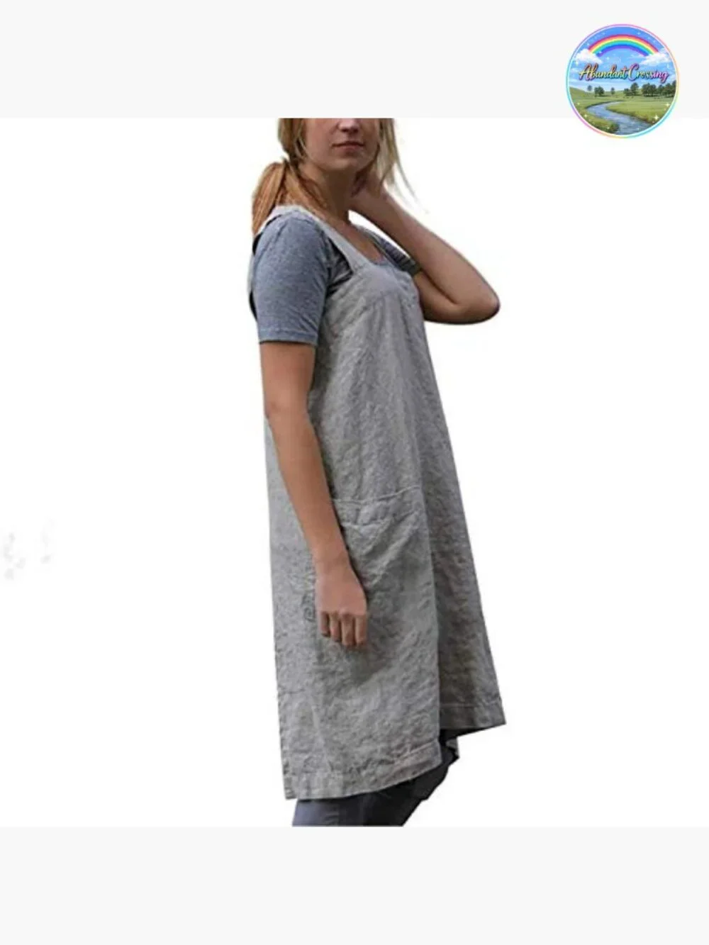Pinafore Apron Smock Cotton Linen Apron with Pockets Plus Size